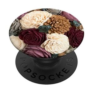 luxurious floral - gold, gray, and maroon flowers popsockets popgrip: swappable grip for phones & tablets