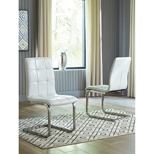 Signature Design by Ashley Madanere Contemporary Faux Leather Upholstered Dining Chair, 4 Count, White