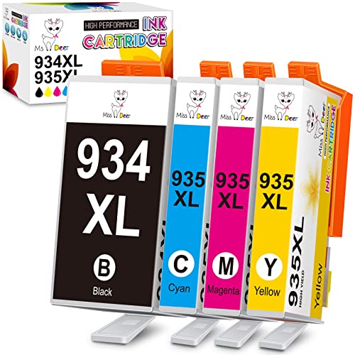 Miss Deer Compatible 934 935 Ink Cartridge Replacement for HP 934XL 935XL Work with Officejet 6812 6815 6820 6825 Officejet Pro 6230 6830 6835 Printer (1 Black, 1 Cyan, 1 Magenta, 1 Yellow) 4 Pack