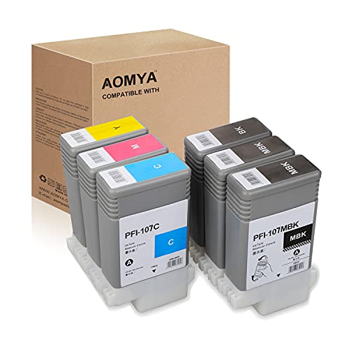 Aomya Compatible Canon PFI-107 6 Pack 5 Colors Ink Tanks 2 PFI-107MBK(Pigment),1 PFI-107BK PFI-107C PFI-107Y PFI-107M for for iPF680, 685, 780, 785