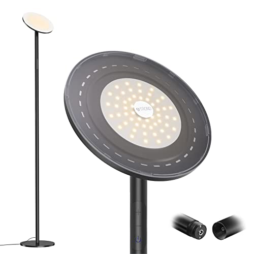 TROND LED Floor Lamp for Bedroom - 30W 5000 LM Super Bright Modern Standing Lamps for Living Room, Touch Control 5-Level Dimmable, 3000K Warm White Light, 30 mins Timer Tall Floor Lamp for Office Home