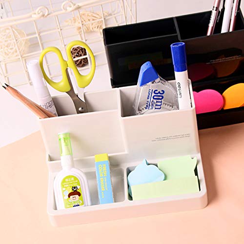 Citmage Desk Organizer Caddy with 5 Compartments Office Workspace Desktop Holder Plastic Stationery Storage Box for Pencils,Markers,Erasers,Pens (7.1" x4.8" x3.6")(Ivory White)