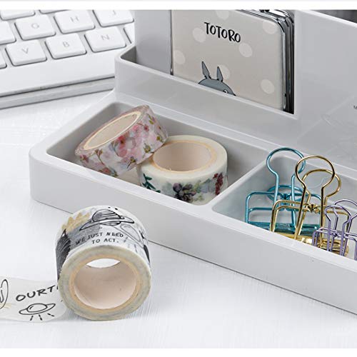 Citmage Desk Organizer Caddy with 5 Compartments Office Workspace Desktop Holder Plastic Stationery Storage Box for Pencils,Markers,Erasers,Pens (7.1" x4.8" x3.6")(Ivory White)