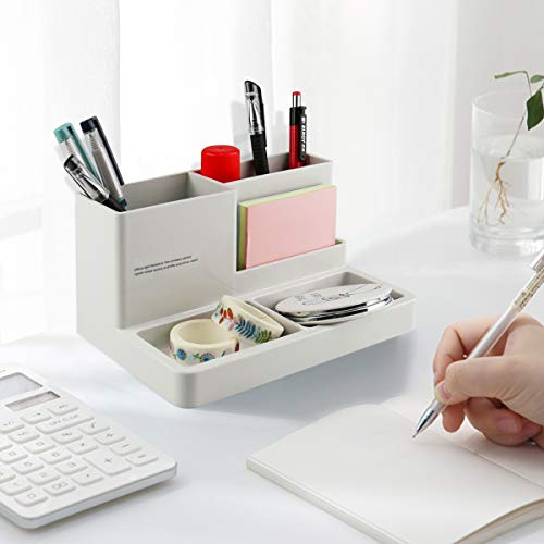 Citmage Desk Organizer Caddy with 5 Compartments Office Workspace Desktop Holder Plastic Stationery Storage Box for Pencils,Markers,Erasers,Pens (7.1" x4.8" x3.6")(Ivory White)