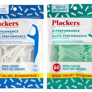 Plackers Hi Performance Original 60 Dental Flossers in Bundle with Plackers Hi Performance Mint 60 Dental Flossers