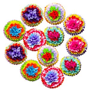 cinco de mayo decorations fiesta tissue pom paper flowers - mexican carnival rainbow theme party supplies 16" (set of 12)