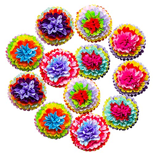 Cinco De Mayo Decorations Fiesta Tissue Pom Paper Flowers - Mexican Carnival Rainbow Theme Party Supplies 16" (Set of 12)