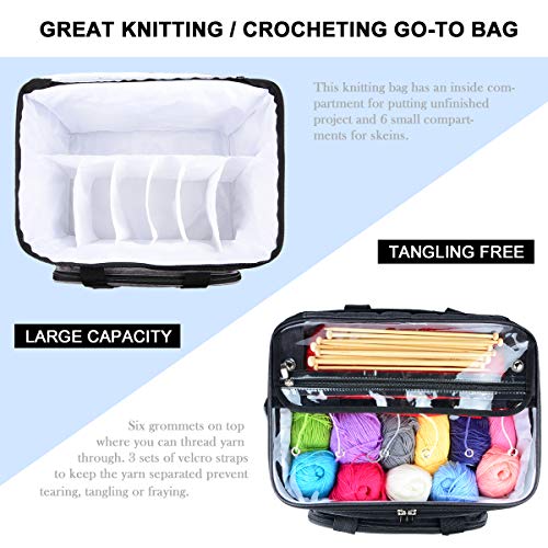 Hoshin Knitting Bag for Yarn Storage, High Capacity Yarn Totes Organizer with Inner Divider Portable for Carrying Project, Knitting Needles(up to 14”), Crochet Hooks, Skeins of Yarn (Navy)