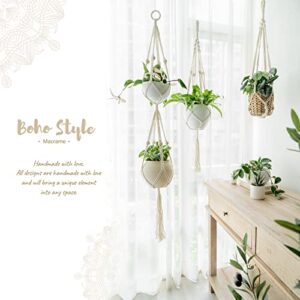 Mkono Macrame Double Plant Hanger Indoor Outdoor 2 Tier Hanging Planter Basket Cotton Rope with Beads 4 Legs 49 Inches