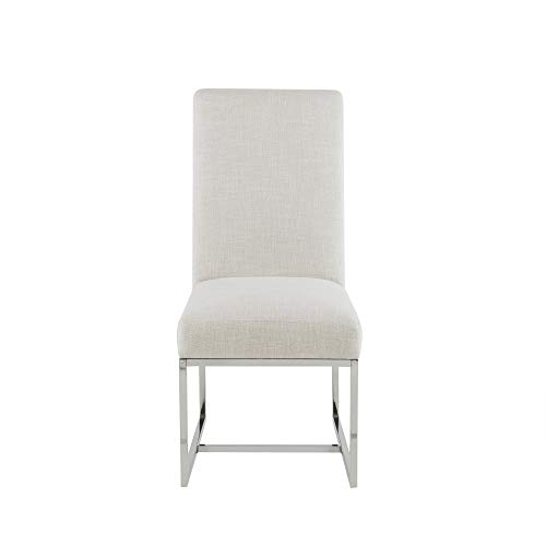 Madison Park Junn Dining Chairs - High Back, Soft Modern Luxe Accent Furniture, Sturdy Chrome Metal Legs Kitchen-Stool, All Cushion Deep Seating, 19"W x 26"D x 40"H, Natural