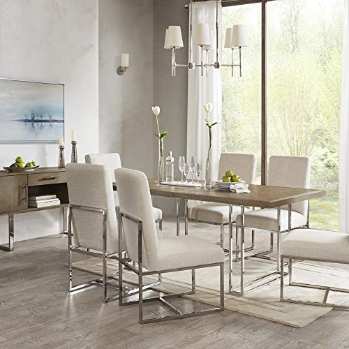 Madison Park Junn Dining Chairs - High Back, Soft Modern Luxe Accent Furniture, Sturdy Chrome Metal Legs Kitchen-Stool, All Cushion Deep Seating, 19"W x 26"D x 40"H, Natural