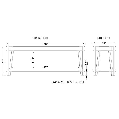 Alaterre Furniture Ryegate Natural Live Edge Solid Wood with Metal 48" Bench