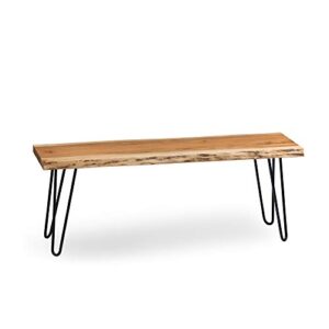 alaterre furniture natural live edge bench w/metal hairpin legs, unique rustic look for home décor versatility & style, durable for years to come, easy to assemble