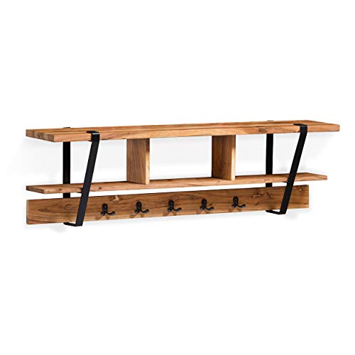 Alaterre Furniture Ryegate Solid Wood with Metal Storage, Natural Coat Hooks