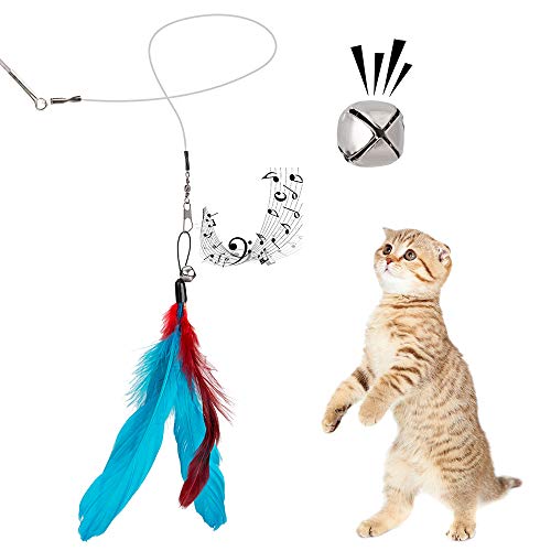 JIARON Cat Toys Feather Toy, 2PCS Retractable Cat Wand Toys and 10PCS Replacement Teaser with Bell Refills, Interactive Catcher Teaser and Funny Exercise for Kitten or Cats.