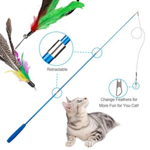 JIARON Cat Toys Feather Toy, 2PCS Retractable Cat Wand Toys and 10PCS Replacement Teaser with Bell Refills, Interactive Catcher Teaser and Funny Exercise for Kitten or Cats.