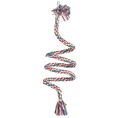 Litewood Bird Cotton Rope Perch Swing Bird Perch Chew Toy for Parrot African Greys Macaw Eclectus Cockatoo Alexandrine Amazon Cage Swing Stand with Bells (M 59 INCH)