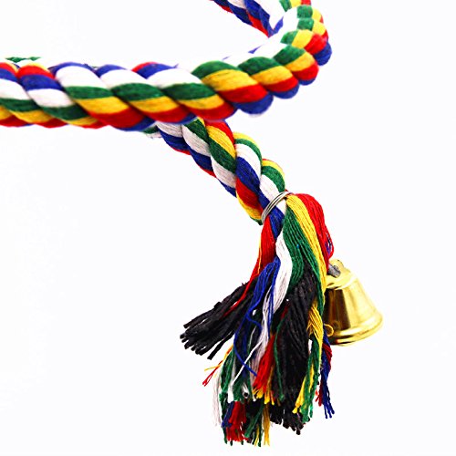 Litewood Bird Cotton Rope Perch Swing Bird Perch Chew Toy for Parrot African Greys Macaw Eclectus Cockatoo Alexandrine Amazon Cage Swing Stand with Bells (M 59 INCH)