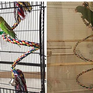 Litewood Bird Cotton Rope Perch Swing Bird Perch Chew Toy for Parrot African Greys Macaw Eclectus Cockatoo Alexandrine Amazon Cage Swing Stand with Bells (M 59 INCH)