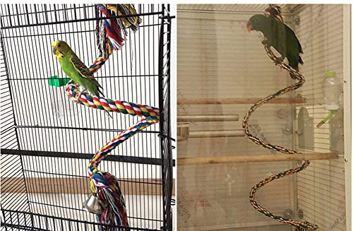 Litewood Bird Cotton Rope Perch Swing Bird Perch Chew Toy for Parrot African Greys Macaw Eclectus Cockatoo Alexandrine Amazon Cage Swing Stand with Bells (M 59 INCH)