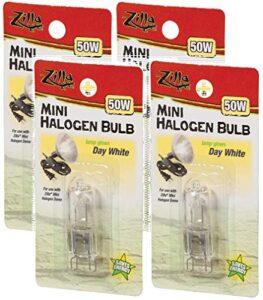 zilla 4 pack of reptile terrarium heat lamps mini halogen bulb, day white, 50 watts
