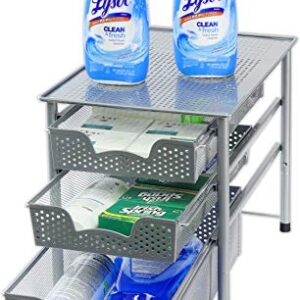 Simple Houseware Stackable 3 Tier Sliding Basket Organizer Drawer, Silver