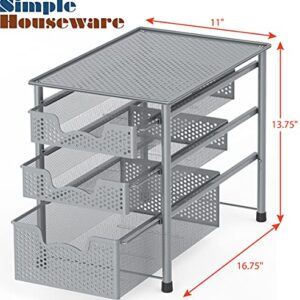 Simple Houseware Stackable 3 Tier Sliding Basket Organizer Drawer, Silver