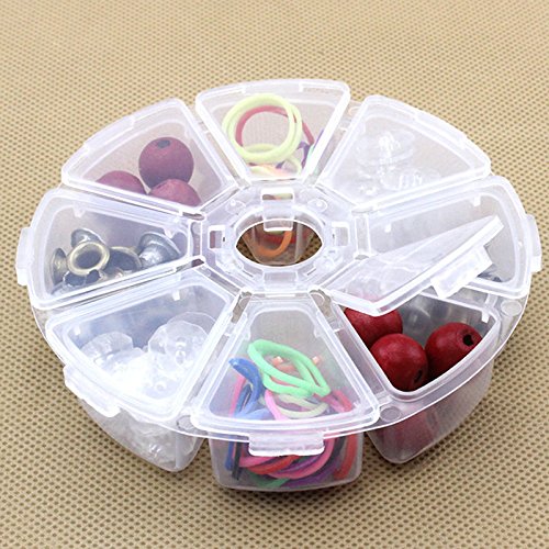 ALL in ONE 3pcs Round Clear Plastic Storage Box Bead Organizer Display Containers (10X2.5cm 8 Grids)