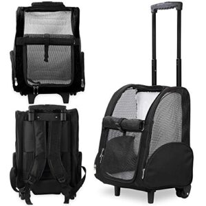 kundu kdu-013 deluxe backpack pet travel carrier with double wheels - black - approved by most airlines