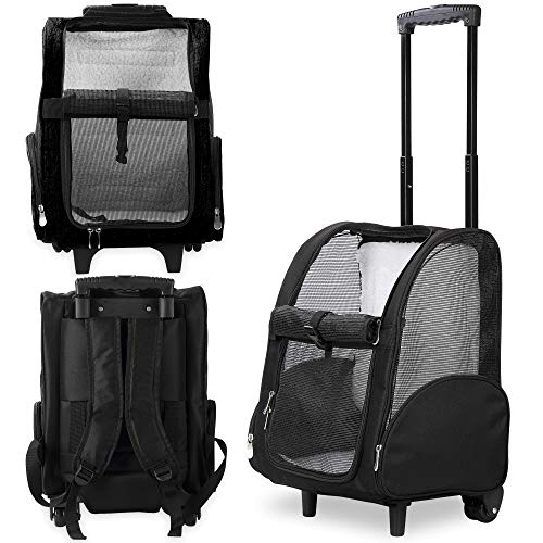 Kundu KDU-013 Deluxe Backpack Pet Travel Carrier with Double Wheels - Black - Approved by Most Airlines