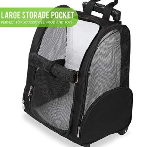 Kundu KDU-013 Deluxe Backpack Pet Travel Carrier with Double Wheels - Black - Approved by Most Airlines