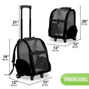 Kundu KDU-013 Deluxe Backpack Pet Travel Carrier with Double Wheels - Black - Approved by Most Airlines