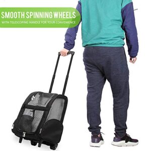 Kundu KDU-013 Deluxe Backpack Pet Travel Carrier with Double Wheels - Black - Approved by Most Airlines