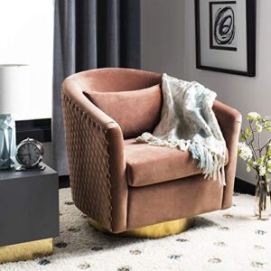 safavieh couture home clara glam dusty rose pink velvet quilted swivel tub chair