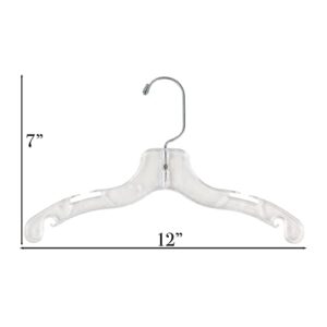 Mainetti 5075 Clear Plastic Hangers With 360 Swivel Metal Hook And Notches For Straps, Great For Children's Shirts/Tops/Dresses, 12-Inch (Value Pack Of 100)