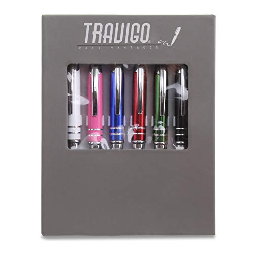 Travigo 6-Pack 3-in-1 Capacitive Stylus Tip Ballpoint Metal Pen with LED Light Set | Black Blue Red Green Pink White