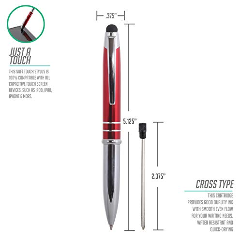 Travigo 6-Pack 3-in-1 Capacitive Stylus Tip Ballpoint Metal Pen with LED Light Set | Black Blue Red Green Pink White