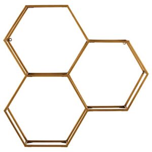 amazon brand – rivet modern hexagon honeycomb floating wall shelf unit with glass shelves - 28" x 28" x 6", gold
