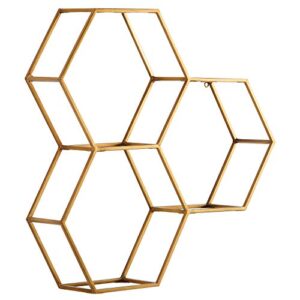 Amazon Brand – Rivet Modern Hexagon Honeycomb Floating Wall Shelf Unit with Glass Shelves - 28" x 28" x 6", Gold