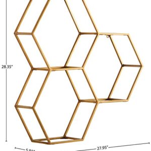 Amazon Brand – Rivet Modern Hexagon Honeycomb Floating Wall Shelf Unit with Glass Shelves - 28" x 28" x 6", Gold