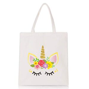 kreatwow unicorn tote bag - reusable canvas shopping grocery school bag unicorn gift for girls women