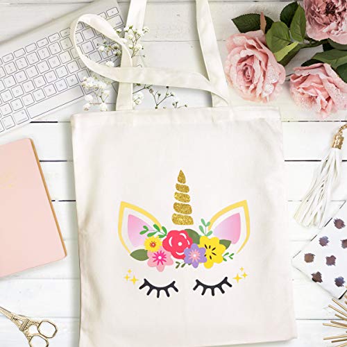 Kreatwow Unicorn Tote Bag - Reusable Canvas Shopping Grocery School Bag Unicorn Gift for Girls Women