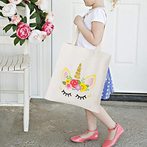 Kreatwow Unicorn Tote Bag - Reusable Canvas Shopping Grocery School Bag Unicorn Gift for Girls Women