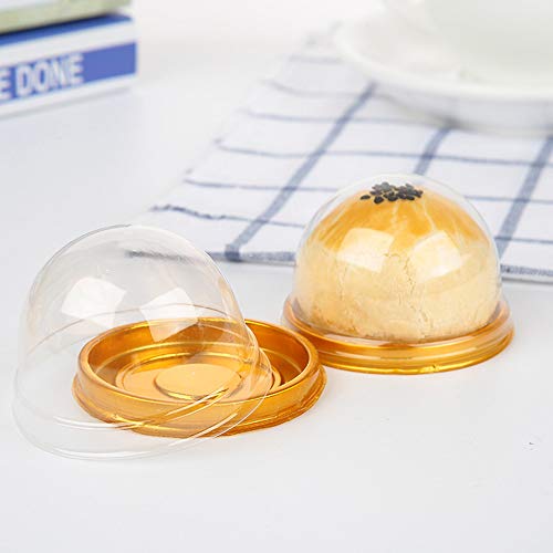 EchoDone 50 Set Clear Plastic Mini Cupcake Boxes Muffin Pod Dome Muffin Single Container Box Wedding Birthday Boxes (Gold)