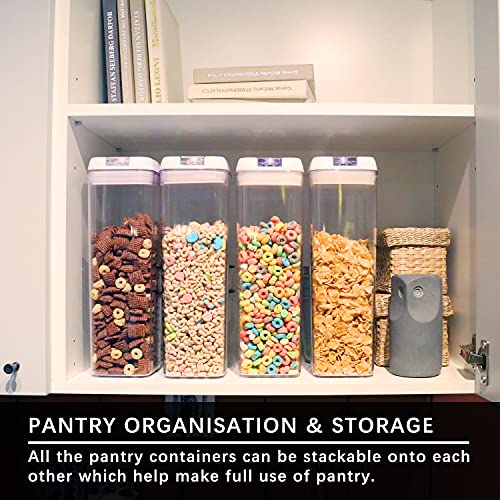 NUMYTON Airtight Food Storage Containers - 4Pcs - Pantry Organization and Storage- BPA-Free - Cereal Containers Storage Set - for Cereal, Corn Flakes, Pasta, Spaghetti, Sugar & Flour