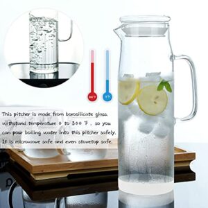 Glass Pitcher with Lid Water Carefe with Handle for Hot/Cold Beverages- Water, Cold Brew, Iced Tea & Juice, 1 Free Silicone Mat Inclued