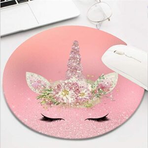 computer gaming mouse pad waterproof non-slip rubber material round mouse mat for office and home(8 inch)-unicorn lashes pink rose gold glitter flowers