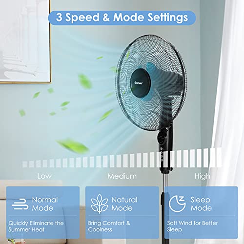 COSTWAY Pedestal Fan, 18-Inch Adjustable Height Fan, 3-Speed Digital Control, Timer, LCD Display, Double Blades, Remote Control, Quiet Oscillating Stand Fan for Home, Office, Bedroom