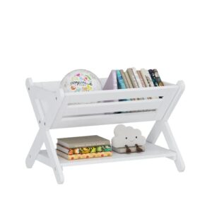 utex kids' book caddy with shelf, kids bookcase storage with shelf, kids book storage organizer for toddlers, kids, white (white)