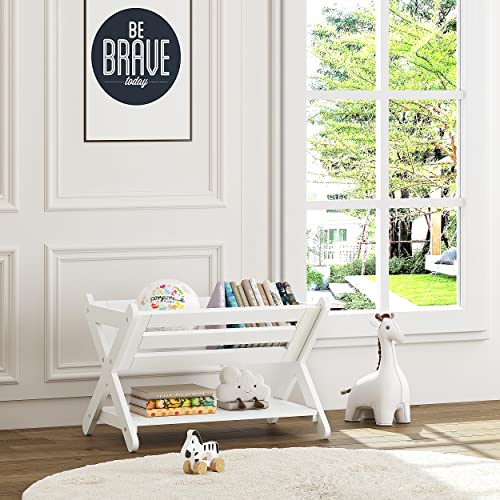 UTEX Kids' Book Caddy with Shelf, Kids Bookcase Storage with Shelf, Kids Book Storage Organizer for Toddlers, Kids, White (White)